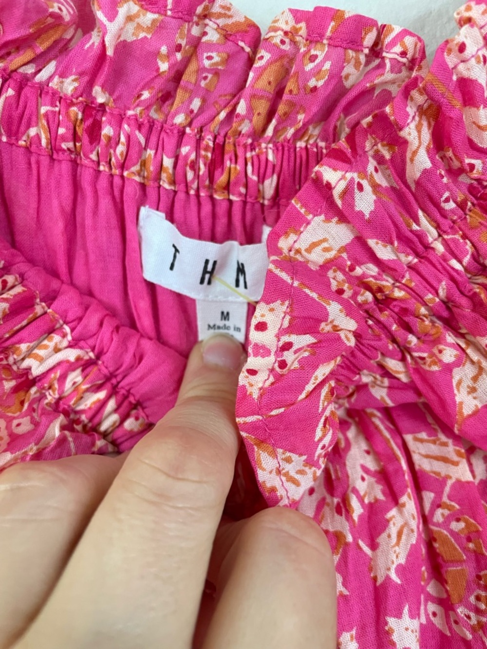 THML Pink Floral Off-Shoulder Maxi Dress with Tassel Waist Size M Boho Beach - Picture 8 of 12